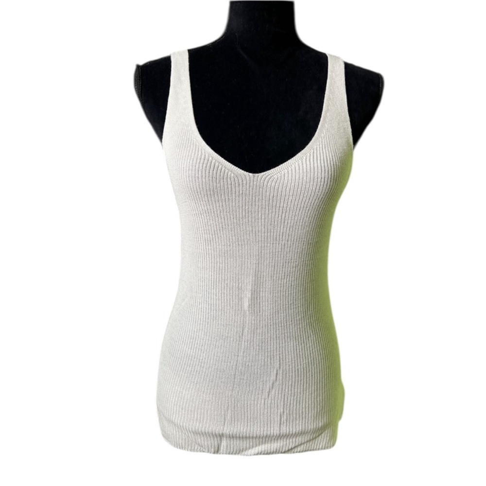 Carly Jean Los Angeles Womens White Ribbed Knit Long Sweater Tank Medium